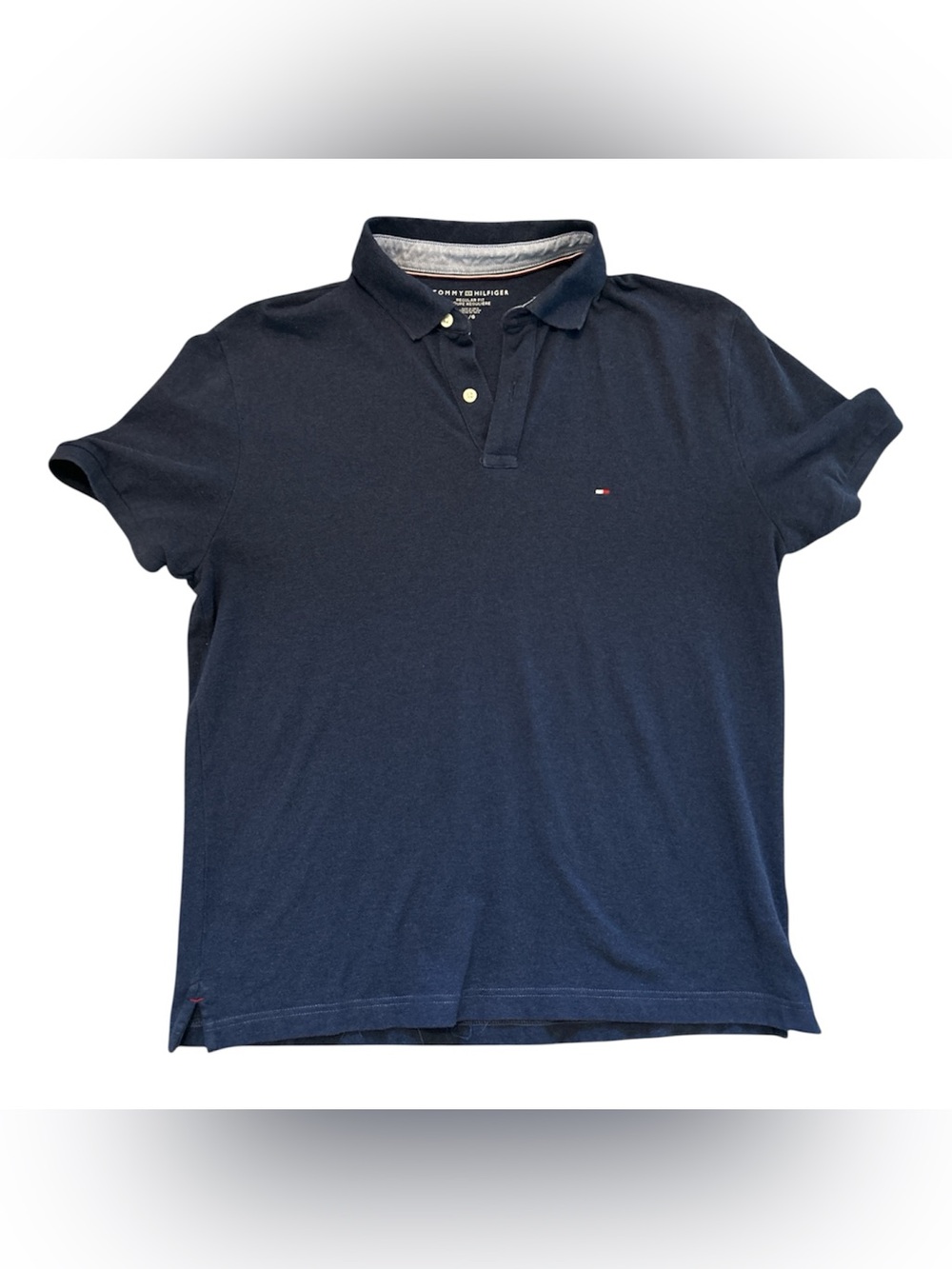 Tommy Hilfiger Men’s Navy Blue Polo Shirt Embroidered Flag Logo